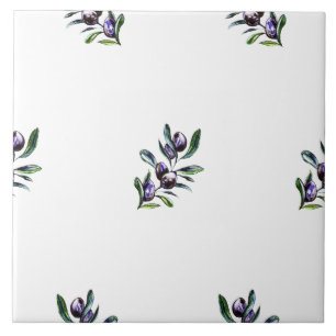 Olive Branch Watercolor Pattern Ceramic Tile