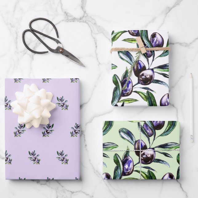 Olive Branch Watercolor Pattern  Wrapping Paper Sheets (Front)
