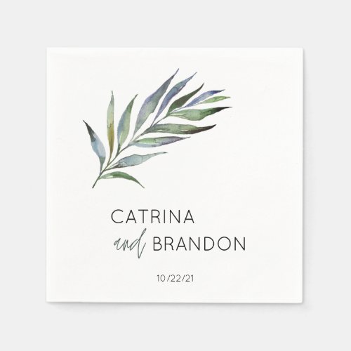 Olive Branch Watercolor Personalized Wedding Napkins