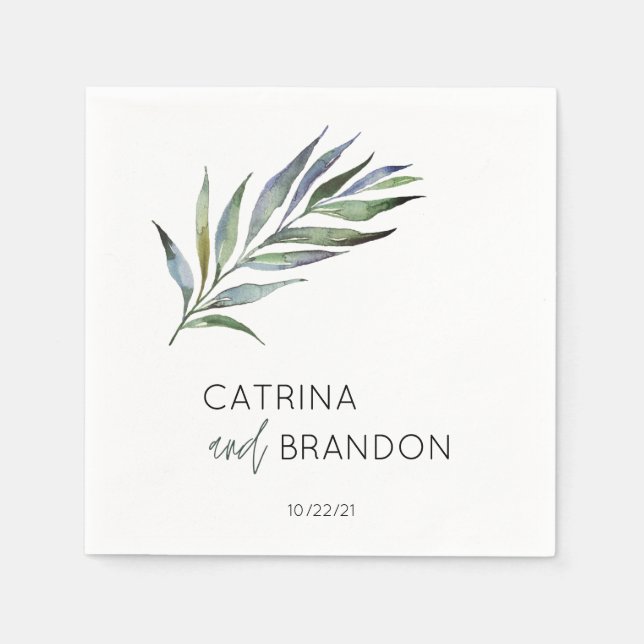 Olive Branch Watercolor Personalized Wedding Napkins (Front)
