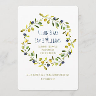 Olive Branch watercolor wedding invitation card