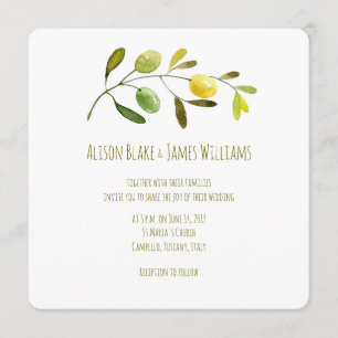 Olive Branch watercolor wedding invitation card