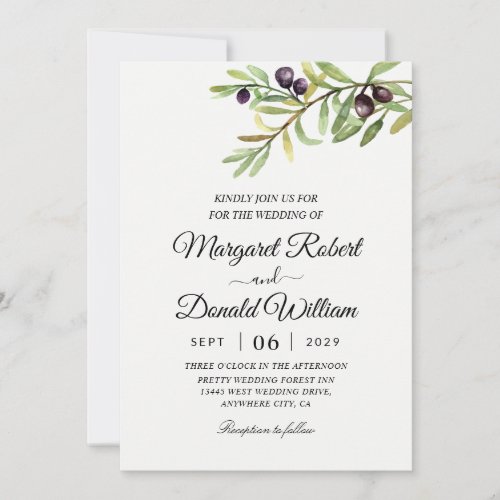 olive branch watercolor wedding invitations 