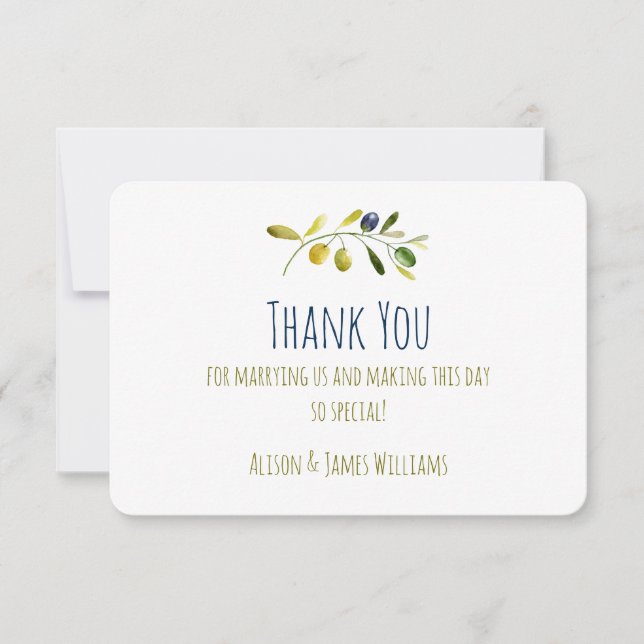 Olive Branch watercolor wedding thank you card (Front)