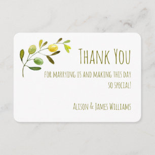 Olive Branch watercolor wedding thank you card
