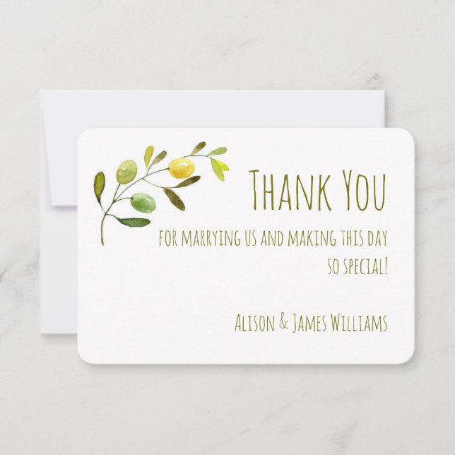 Olive Branch watercolor wedding thank you card (Front)