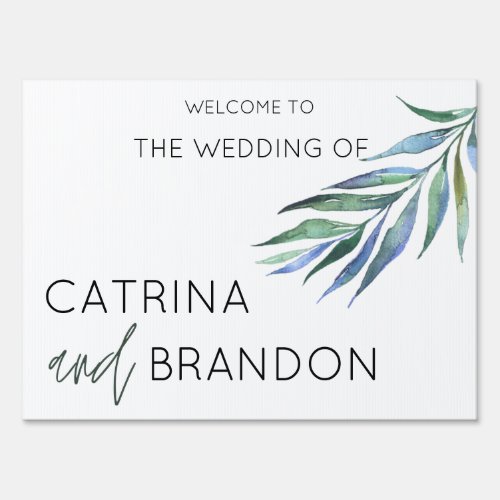 Olive Branch Watercolor Wedding Welcome Yard Sign