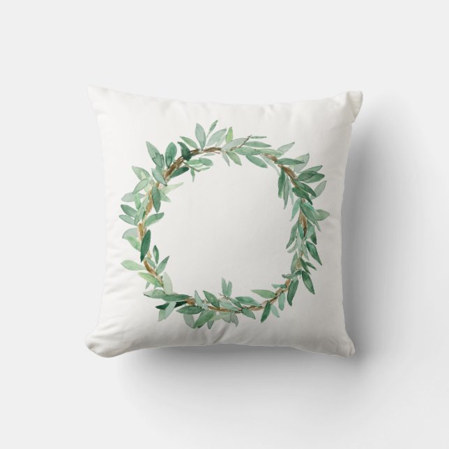 Olive Branch Watercolor Wreath pillow (Front)