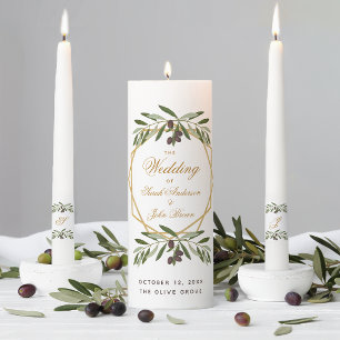 Olive Branch Wedding Botanical Geometric Gold     Unity Candle Set