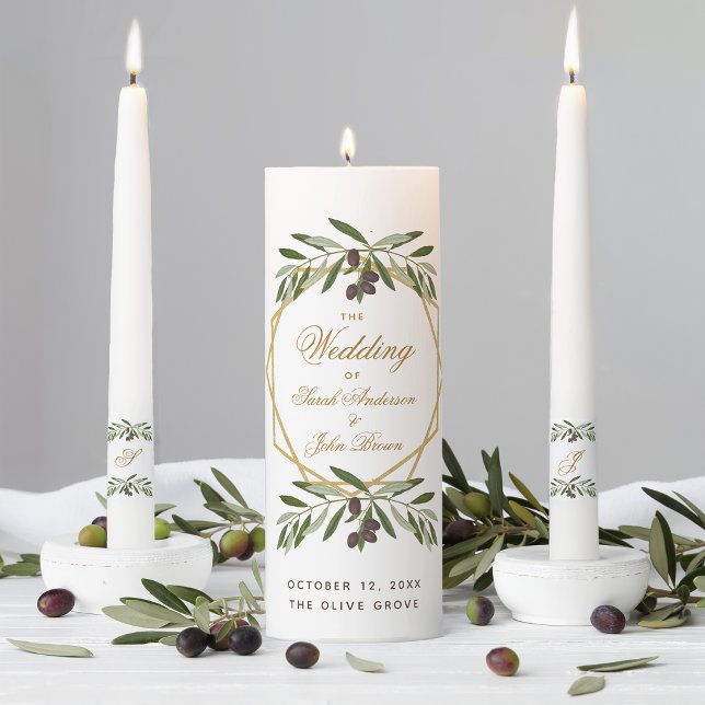 Olive Branch Wedding Botanical Geometric Gold     Unity Candle Set (Creator Uploaded)