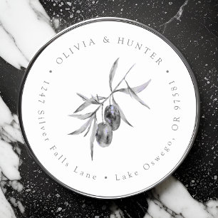 Olive Branch Wedding Couple Names Return Address Classic Round Sticker