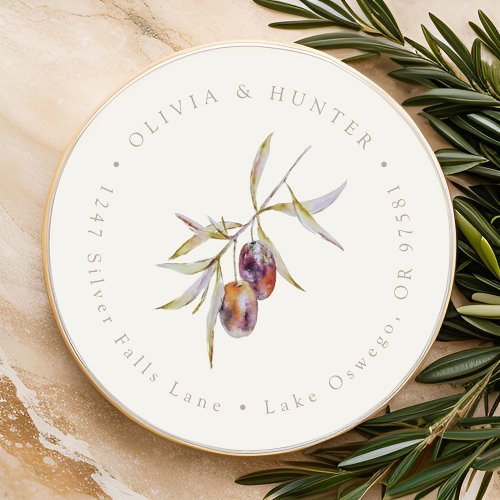 Olive Branch Wedding Couple Names Return Address Classic Round Sticker