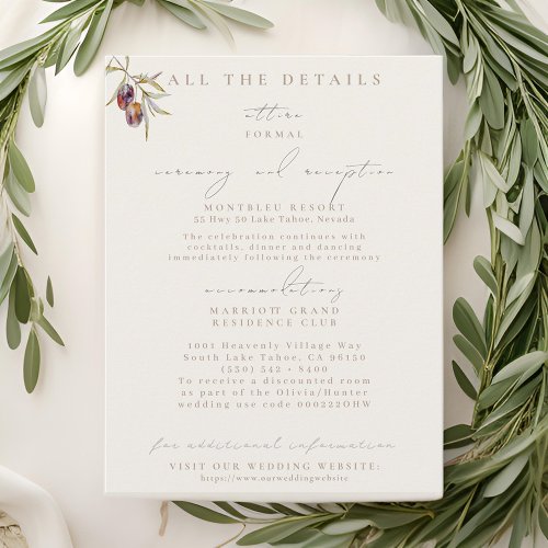 Olive Branch Wedding Details Enclosure Cards