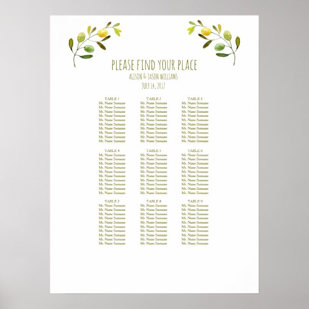 Olive Branch Wedding Dinner Seating Chart