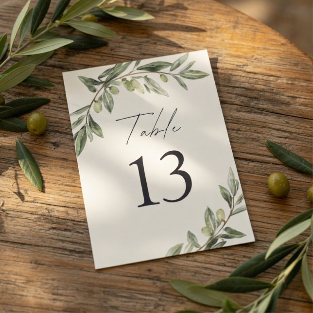 Olive Branch Wedding | Elegant Greenery Botanical Table Number (Creator Uploaded)