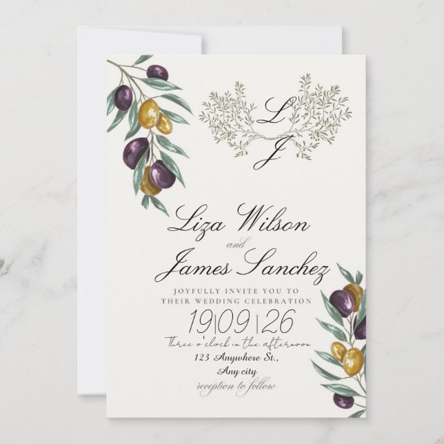 Olive Branch wedding for Family and Friends Invitation (Front)