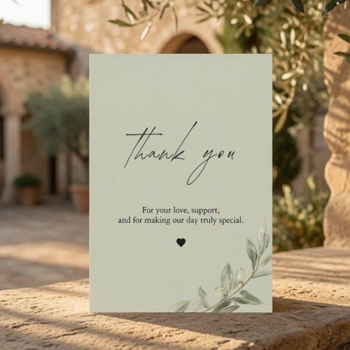 Olive Branch Wedding Green Elegant Sage Thank You Card