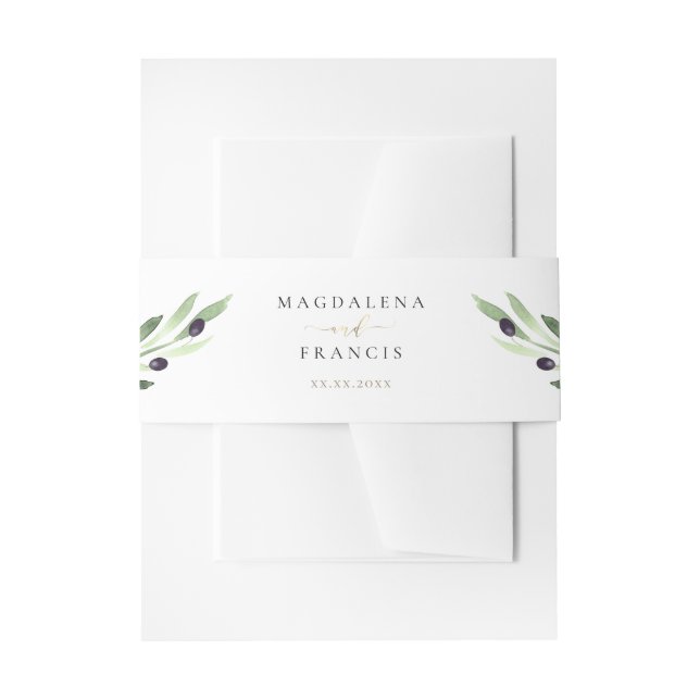 olive branch wedding  invitation belly band (Front Example)