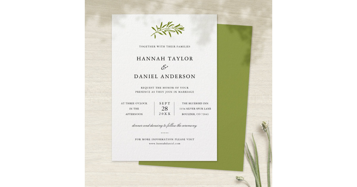 Monogram Crest with Olive Branches Wedding Invitation