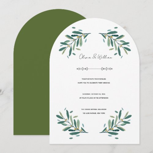 Olive Branch Wedding Invitation elegant sage green