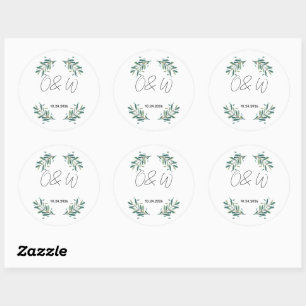 Olive Branch Wedding Invitation elegant sage green Classic Round Sticker