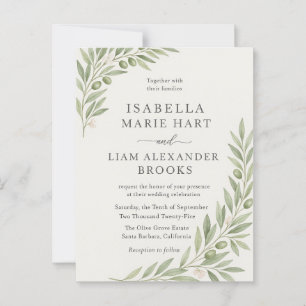 Olive Branch Wedding Invitation – Minimalist Green Postcard