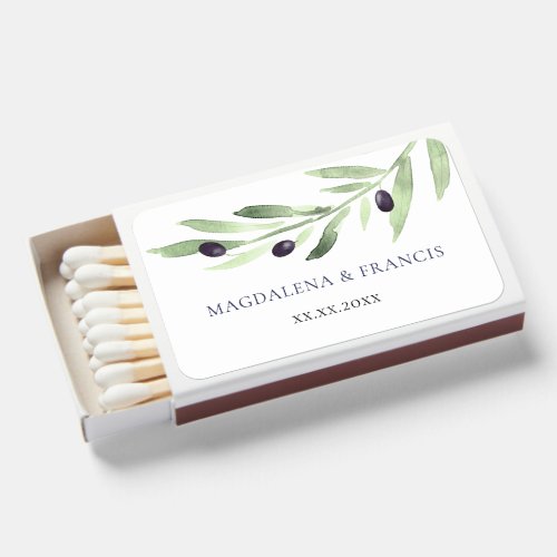 olive branch wedding matchboxes