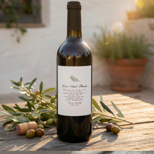 Olive Branch Wedding Minimal Elegant Wine Label