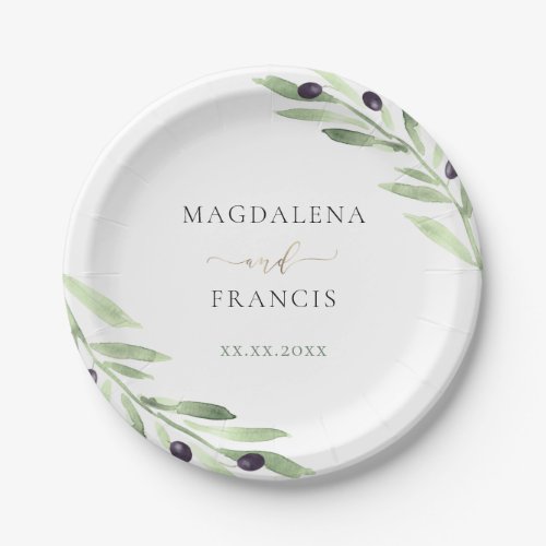 olive branch wedding paper plate