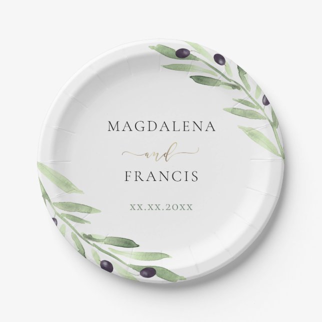 olive branch wedding paper plate (Front)