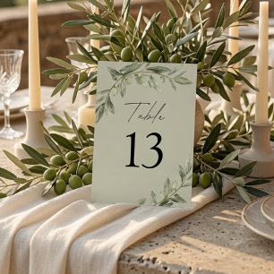 Olive Branch Wedding Sage Green Table Number
