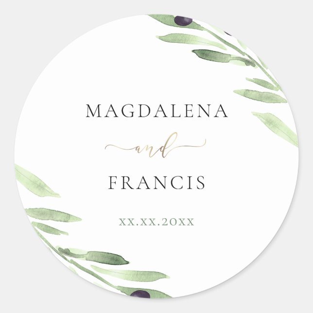 olive branch wedding square sticker (Front)