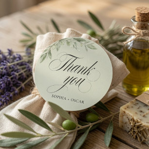 Olive Branch Wedding Thank You  Classic Round Sticker