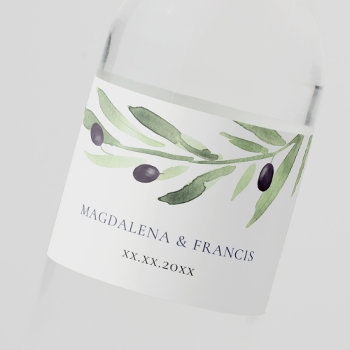 Olive Branch Wedding Water Bottle Label by amoredesign at Zazzle