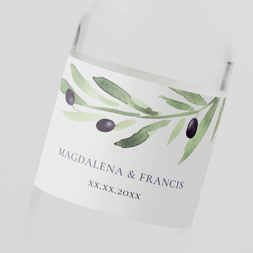 olive branch wedding water bottle label