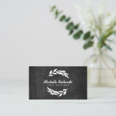 Olive Branch Wreath Logo on Black Wood Business Card (Standing Front)