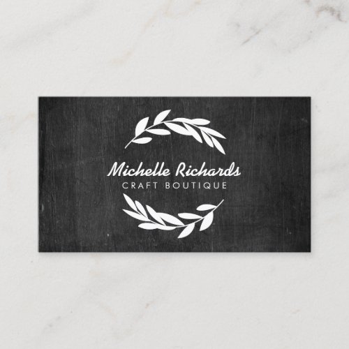 Olive Branch Wreath Logo on Black Wood Business Card