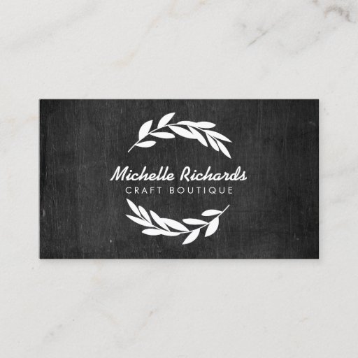 Customizable Olive Branch Wreath Logo on Black Wood Business Card