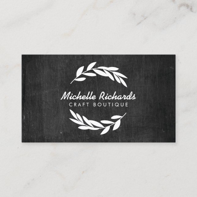 Olive Branch Wreath Logo on Black Wood Business Card (Front)