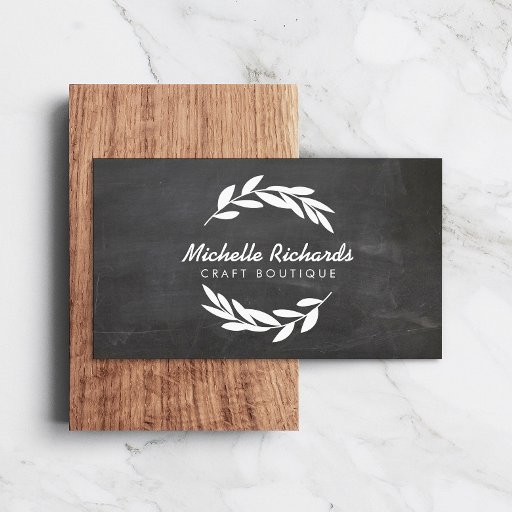 Customizable Olive Branch Wreath Logo on Chalkboard Background Business Cards