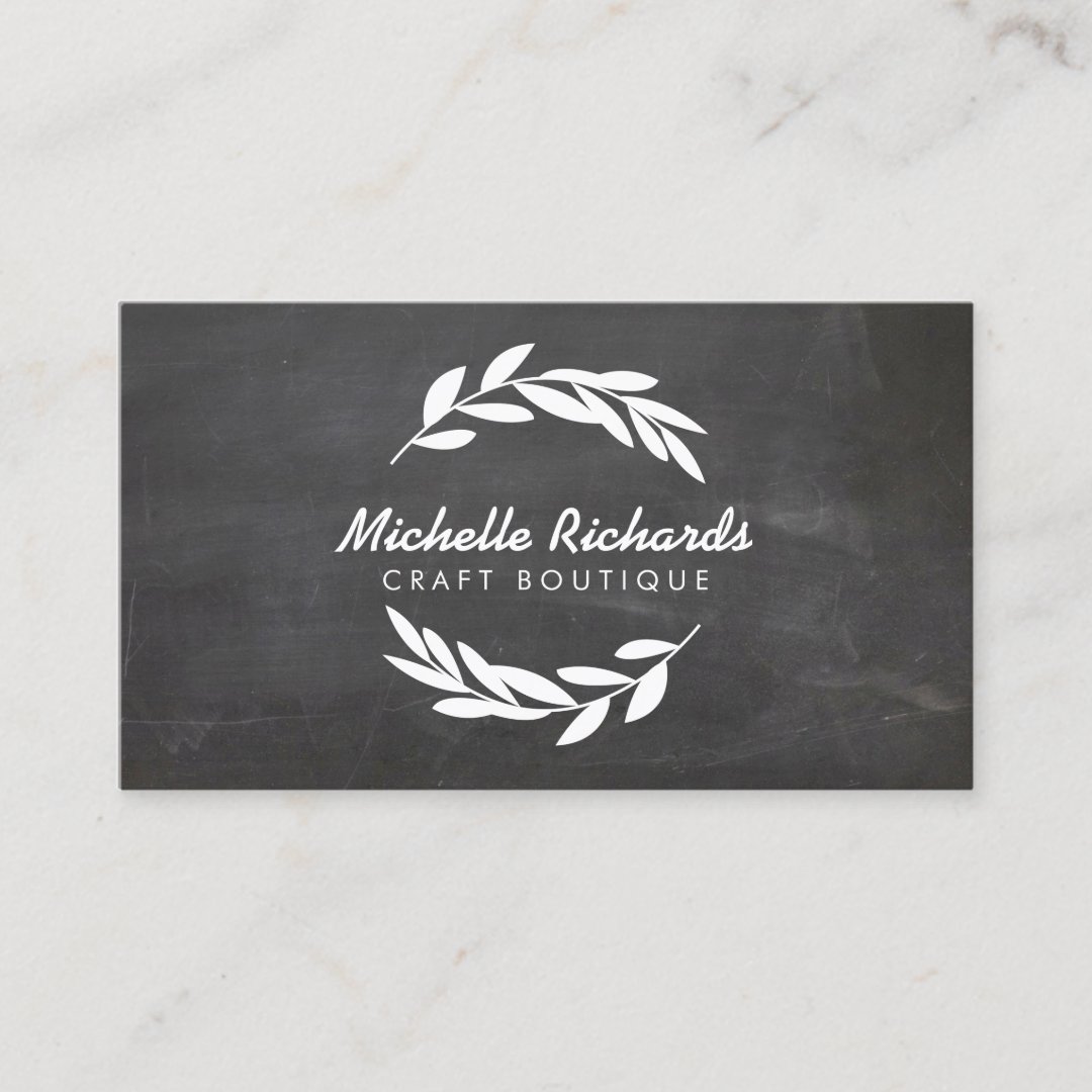 Olive Branch Wreath Logo on Chalkboard Background Business Card | Zazzle