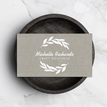 Olive Branch Wreath Logo On Linen Business Card by 1201am at Zazzle