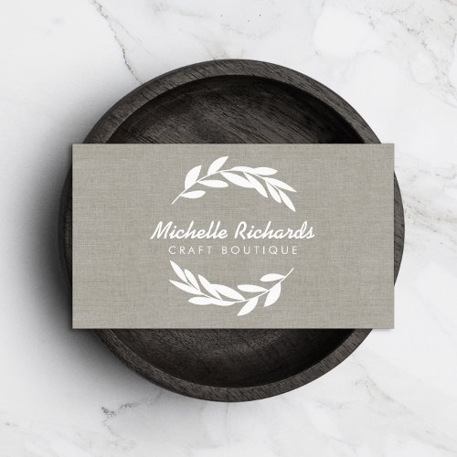 Olive Branch Wreath Logo on Linen Business Card