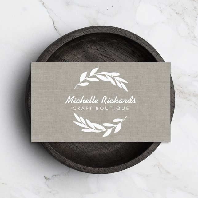 Olive Branch Wreath Logo on Linen Business Card (Creator Uploaded)