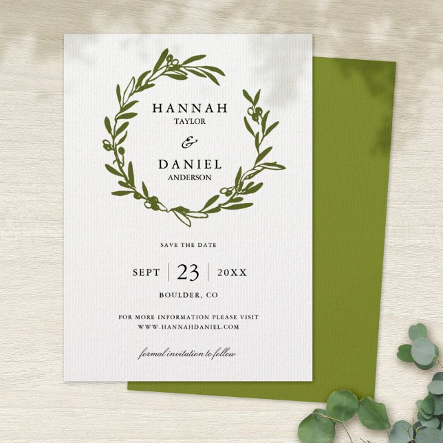 Olive Branch Wreath Save the Date card (Creator Uploaded)