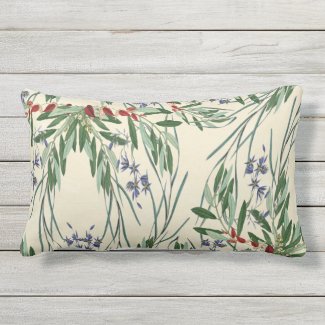 Olive Branches and Blue Flowers Lumbar Pillow