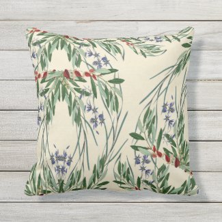 Olive Branches and Blue FlowersThrow Pillow 16x16