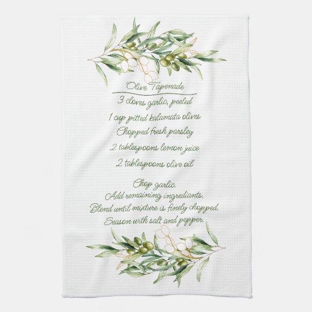 Olive Branches and Tapenade Recipe Kitchen Towels (Vertical)