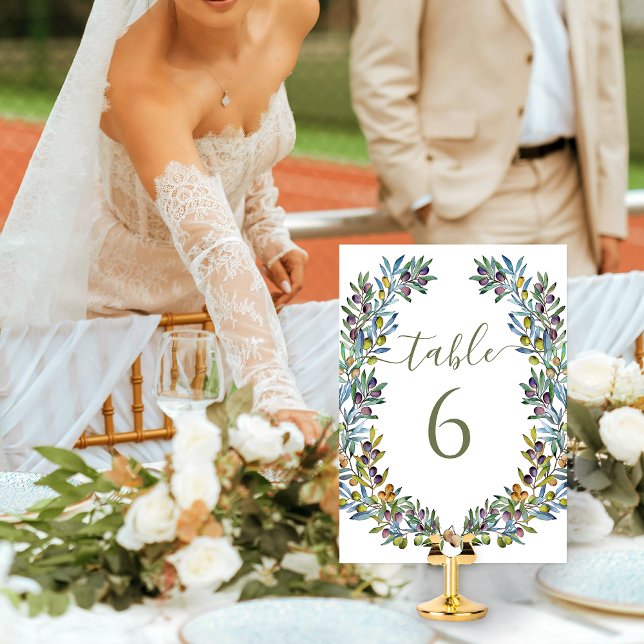 Olive branches boho wreath wedding table numbers (Creator Uploaded)