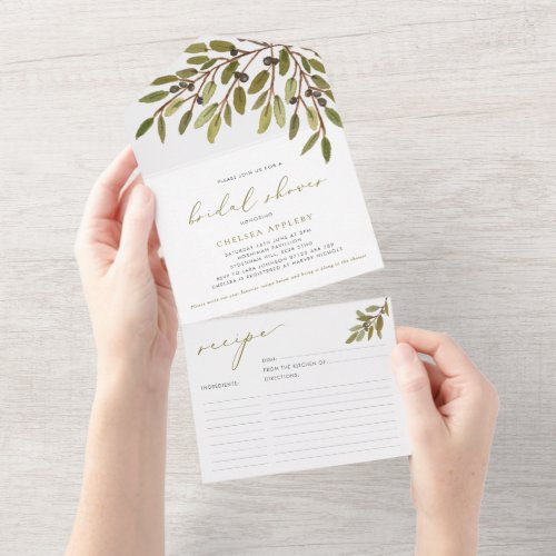Olive Branches Bridal Shower Recipe Card Tear off 